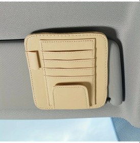 Resim Dashanshop Beige Ev Güneşlik Organizeri Suni Deri Gözlük Cebi Kart Klipsi Kalem Tutucu 