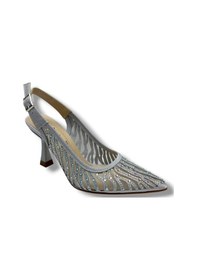 Resim Desire 467-26 Saten Simli Taşlı İnce Topuk Kadın Abiye Ayakkabı Gümüş 