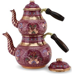 Resim Gül Çiçek Vişne Renk Bakır Çaydanlık Bakır 