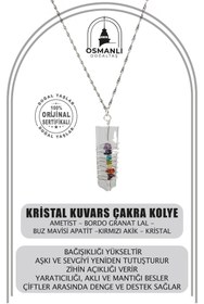 Resim OSMANLI DOĞAL TAŞ Kristal Kuvars Çakra Gümüş Kolye Ametist, Bordo Granat Lal, Buz Mavizi Apatit, Kırmızı Akik, Kristal 