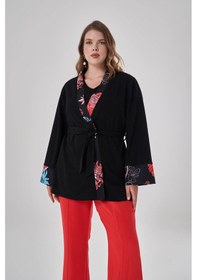 Resim Mizalle Desen Garnili Kimono Siyah 