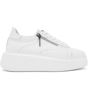 Resim Derimod Kadın Beyaz Fermuarlı Bağcıklı Kalın Tabanlı Deri Sneaker 25SFD511118 