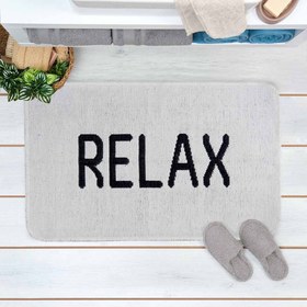 Resim MarkaEv Şönil Relax Yazılı Banyo Paspası - Gri / Siyah - 50x80 cm 