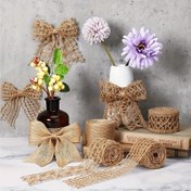 Resim 4 Adet Vintage Bezi Burlap Kurdele Seti Jüt Kumaş Kurdeleleri ile Mesh, Holiday Partileri, Ev Dekoru, Hediye Sarma için No-Fray Kenarları - Christmas, Hanuka, Yılbaşı, Sevgililer Günü 