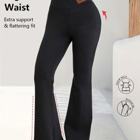 Resim 1 adet Kadın Yüksek Bel Esnek Bell Alt Pantolon - Siyah, Yumuşatan Kesim, Ekstra Destek, 4 Yönlü Esneklik, Nefes Alabilir ve Bulut Yumuşak, Dans, Günlük Giyim ve Ev Gezileri için Mükemmel, Yüksek Bel Tayt 