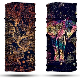 Resim Dair Aksesuar Altın Yaprak - Şans Fili Desenli 2'li Set Boyunluk Bandana Outdoor Balaklava Yüz Maskesi Kafa Bandı 