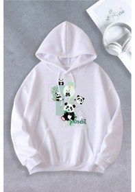 Resim Nevermind Unisex Kadın Erkek Panda Baskılı Oversize Sweatshirt Beyaz 