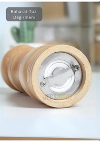 Resim 2 Li Set Karabiber Değirmeni Tuz Değirmeni Kalınlık Ayarlı Baharat Öğütücü Seramik Bıçaklı 13 Cm Ahşap 