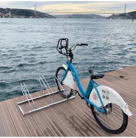 Resim İleri Trafik Bisiklet Park Yeri Üçlü Galvaniz EKO Park Demiri Gümüş 