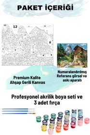 Resim Su'lepas Sayılarla Boyama Seti Numaralı Tuval Fırça Boya 40x50 Cm Dere ve Ev 