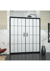 Resim Tekno Duş Black Castor 6mm Kumlamalı Karolajlı Orta Açılır 2 Sabit 2 Sürgü İki Duvar Arası Duşakabin Beyaz 