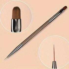 Resim 1 adet Profesyonel Fransız Çift Uçlu Tırnak Sanatı Fırçası - DIY Tırnak Tasarımı ve Sanat Boyama için Yuvarlak Başlıklı İnce Uçlu, Salon Kalitesinde Tırnak Aksesuarları, Tırnak Sanatı Fırçaları, Naylon Kıllar 