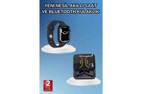 Resim Bluetooth Bağlantılı Kablosuz Kulaklık ve Yeni Nesil Akıllı Saat 5.0 Bluetooth 