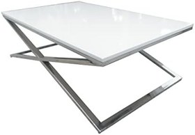 Resim Orta Sehpa X 13658 Çapraz Model Metal Nikelaj Ayak Parlak Beyaz Tabla El Yapım 