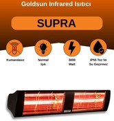 Resim GOLDSUN Supra 3000 Watt GSS30 Kumandasız Suya Dayanıklı Elektrikli İnfrared Isıtıcı-Siyah 