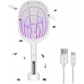 Resim Vkemall Beyaz Usb Şarjlı Elektrikli Sinirli Sopa Ve Komar Lambası 2'li 1 - 3000v Güçlü Elektrik Ağı, 360-400nm Işık, 1200mah Pil İle Ev İçi Sinirli Öldürücü Beyaz 