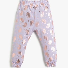 Resim Kız Bebek Unicorn Baskılı Parlak Jogger Eşofman Altı Beli Lastikli Şardonlu 