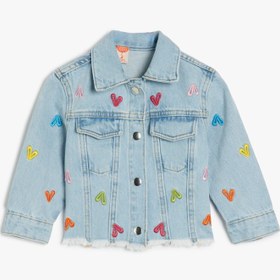 Resim Kız Bebek Kalp Nakış Detaylı Uzun Kollu Pamuklu Denim Ceket 
