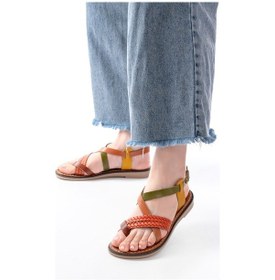 Resim 205-09 Multi Ortopedik Hakiki Deri Kadın Sandalet Altın - Taba 