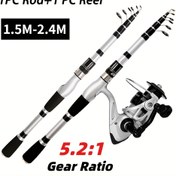 Resim Teleskopik Olta Kamışı ve Makara Kombosu - 1.5m-24m Ayarlanabilir Orta-Hızlı Hareket Güçlü Baitcast Kamış, 5.2:1 Dişli Oranı, 2000/3000/4000 Serisi Makaralar İçin Yem İpi Makarası - Tüm Sular (Tatlısu/Tuzlu Su), Şık Tasarım, Hassas Mühendislik, Profesyonel Balıkçılar için 