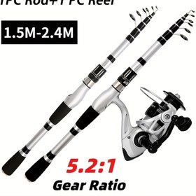 Resim Teleskopik Olta Kamışı ve Makara Kombosu - 1.5m-24m Ayarlanabilir Orta-Hızlı Hareket Güçlü Baitcast Kamış, 5.2:1 Dişli Oranı, 2000/3000/4000 Serisi Makaralar İçin Yem İpi Makarası - Tüm Sular (Tatlısu/Tuzlu Su), Şık Tasarım, Hassas Mühendislik, Profesyonel Balıkçılar için 