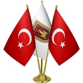 Resim Masa Üstü Kara Kuvvetleri Bayrağı Türk Bayrağı Üçlü Pirinç Direk 