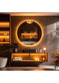 Resim Swirl Amber Led'li Lazer Kumlamalı Lavabo & Banyo Aynası Dokunmatik Sensörlü 80 X 80 Turuncu 
