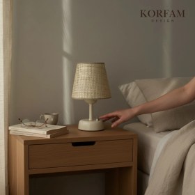 Resim KorFam Krem Hasır Görünümlü Başlık Kablosuz Pilli Masa & Gece Lambası 