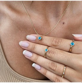 Resim Mavi Nazar Boncuğu Göz Sade 925 Ayar Gümüş Göz Boncuğu Kolye-Naza-Sarı 