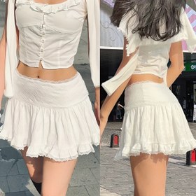 Resim Kontrast Dantel Detaylı Yüksek Bel A Kesim Etek - Geniş Paça, Kaymaz Tabanlı, Düz Renk, Makinede Yıkanabilir, İlkbahar/Yaz Günlük ve Resmi Giyim, Şeffaf Olmayan Kumaş, Yazlık Kıyafet, Esnek Malzeme, Ofis Kıyafeti 
