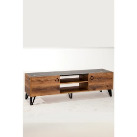 Resim Mobetto Sonata Tv Ünitesi Ceviz-Siyah 160 cm 2 Kapaklı + 2 Raflı Tv Sehpası 