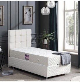 Resim Setaymobilya Baza, Duke Krem Tek Kişilik Baza + Başlık+ Ortopedik Yatak 