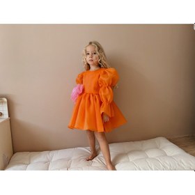 Resim Linola Baby Kids Rose Oranj Şifon Kız Çocuk Parti Elbisesi Turuncu 