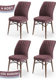 Resim Canisa Flex Serisi, Üst Kalite Mutfak Sandalyesi, 4 Adet Gülkurusu Sandalye, Gürgen Ceviz Ahşap Ayak Sandalye Gülkurusu Ayakları Ceviz 