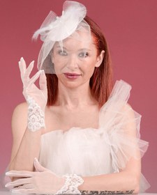 Resim Dantelli Gelin Kepi Nikah Şapkası Ve Bileği Düğmeli Gelin Eldiveni Kombin Set - Siyah 