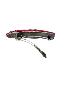 Resim Uretti - Tülin 3528 1945 El Yapımı Brezilya Nakışlı Çiçek Motifli Klipsli Kırmızı Saç Tokası / 8 Cm Kırmızı 