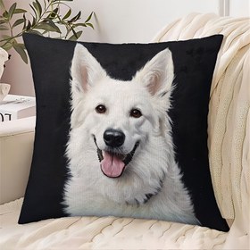 Resim 1 adet 2D düz baskı, kısa peluş tek taraflı baskılı, gerçek nakışsız 45.72x45.72 cm, beyaz İsviçre çoban köpeği, kanepe için uygun, oturma odası, yatak odası, ofis ev dekorasyonu, yastık içi olmadan (nakışı yok) nakış etkisi_kap10857 