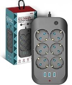 Resim MAGNESİA Fulltech Termal Akım Korumalı, Korumalı, 6'Lı 2 Mt Uzatma Kablosu 6 X Priz, 3 X Usb - Ftr-11 