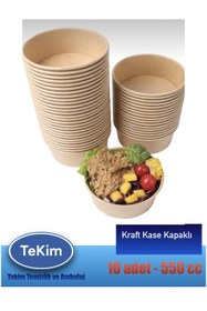 Resim tekim temizlik ve ambalaj Kraft Kapaklı Kase Gıda , Salata , Makarna, Bowl 550 cc 10 Adet 