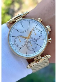 Resim Ferrucci Erkek Kol Saati Takvimli Çelik Kordon 3 Atm Suya Dayanıklı Bileklik Altın 