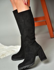 Resim Fox Shoes R518911402 Siyah Süet Kalın Topuklu Kadın Çizme 