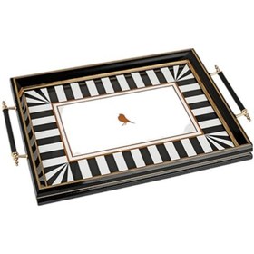 Resim Siyah Çerçeveli Kuş Motifli Lüks Sunum Tepsisi - 44x30 Cm Diğer 