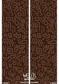 Resim Kahverengi Semboller Desenli Süet Oturma Odası Salon Fon Perde Ekstrafor Büzgü 2 Kanat Prd-1077 Çok Renkli 