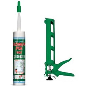 Resim Somafix 500 gr Beyaz Fermfix Silikonize Mastik Ve Silikon Tabancası Seti 