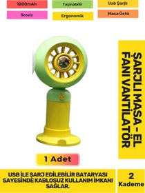 Resim Fantazer Ultra Sessiz 2 Kademeli Hafif Kablosuz 1200mAh Pervaneli Taşınabilir Usb Şarj Masa El Fan Vantilatör 