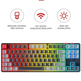 Resim Rampage YORU TKL PRO Siyah\u002FGri 2.4ghz+BT5.0+Type-C 5 Bağlantı OUTEMU Red Swich Q Mekanik Gaming Oyuncu Klavye RGB 