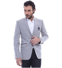 Resim Çift Düğmeli Mono Yaka Armalı Gri Ceket -wessi Gri 