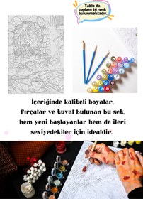 Resim Su'lepas Sayılarla Boyama Çerçeveli Hobi Seti Numaralı Tuval Fırça Boya Dahil Kasnaklı KAHVE VE ATEŞ 40X50 Cm 