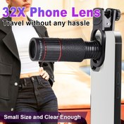 Resim 32x Teleskopik Telefon Lensi, Evrensel Mobil Telefon Kamera Ek Parçaları, Dayanıklı Kauçuk Malzeme, iPhone, Samsung, Xiaomi ve Daha Fazla Akıllı Telefonlarla Uyumlu, Mükemmel Açık Hava Kamp Fotoğrafçılığı Aksesuarı 