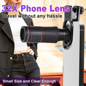 Resim 32x Teleskopik Telefon Lensi, Evrensel Mobil Telefon Kamera Ek Parçaları, Dayanıklı Kauçuk Malzeme, iPhone, Samsung, Xiaomi ve Daha Fazla Akıllı Telefonlarla Uyumlu, Mükemmel Açık Hava Kamp Fotoğrafçılığı Aksesuarı 